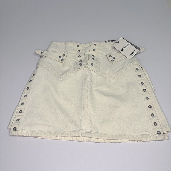 Re/Done Dresses & Skirts - Re/Done Denim women’s Vintage white skirt sz 24 studs 90’s YTK Festival biker